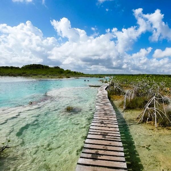 Los Rápidos Bacalar mit türkisfarbenem Wasser und tropischer Natur