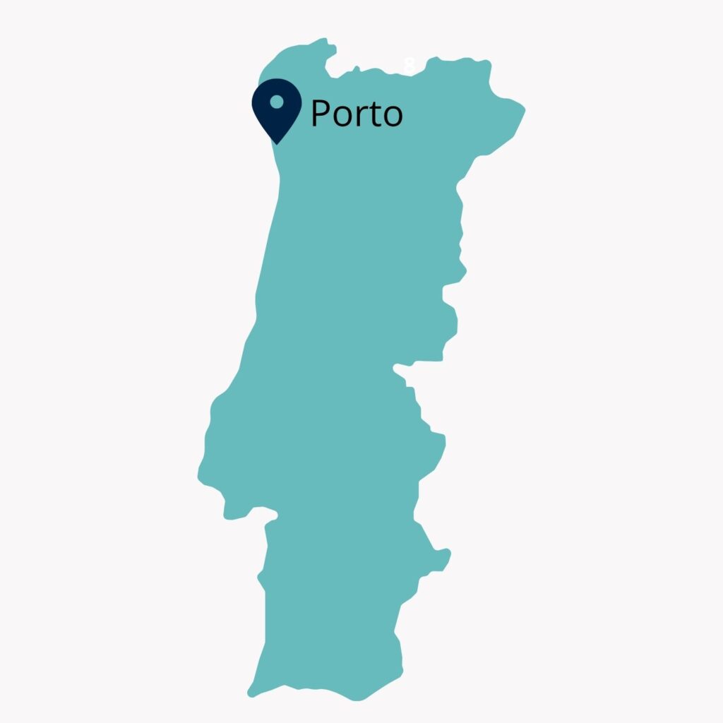 Karte von Portugal mit markierter Lage von Porto